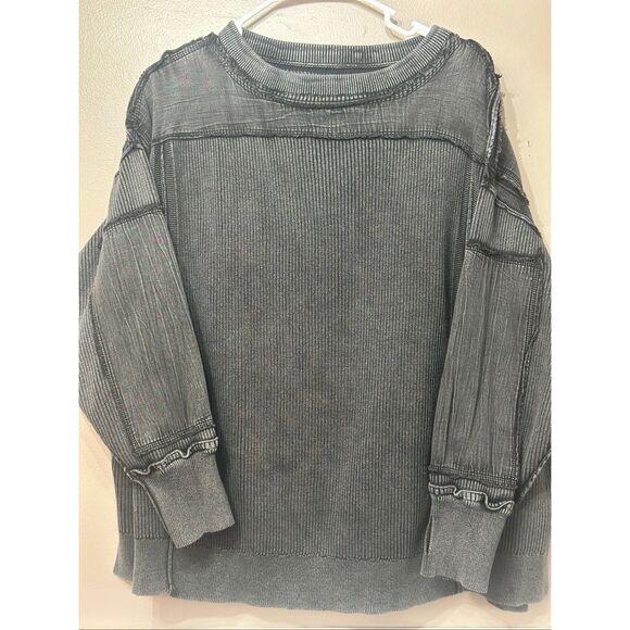 NWOT Free People We The Free Worn Thru Washed Black Long Sleeve Sweatshirt XS - Picture 2 of 11